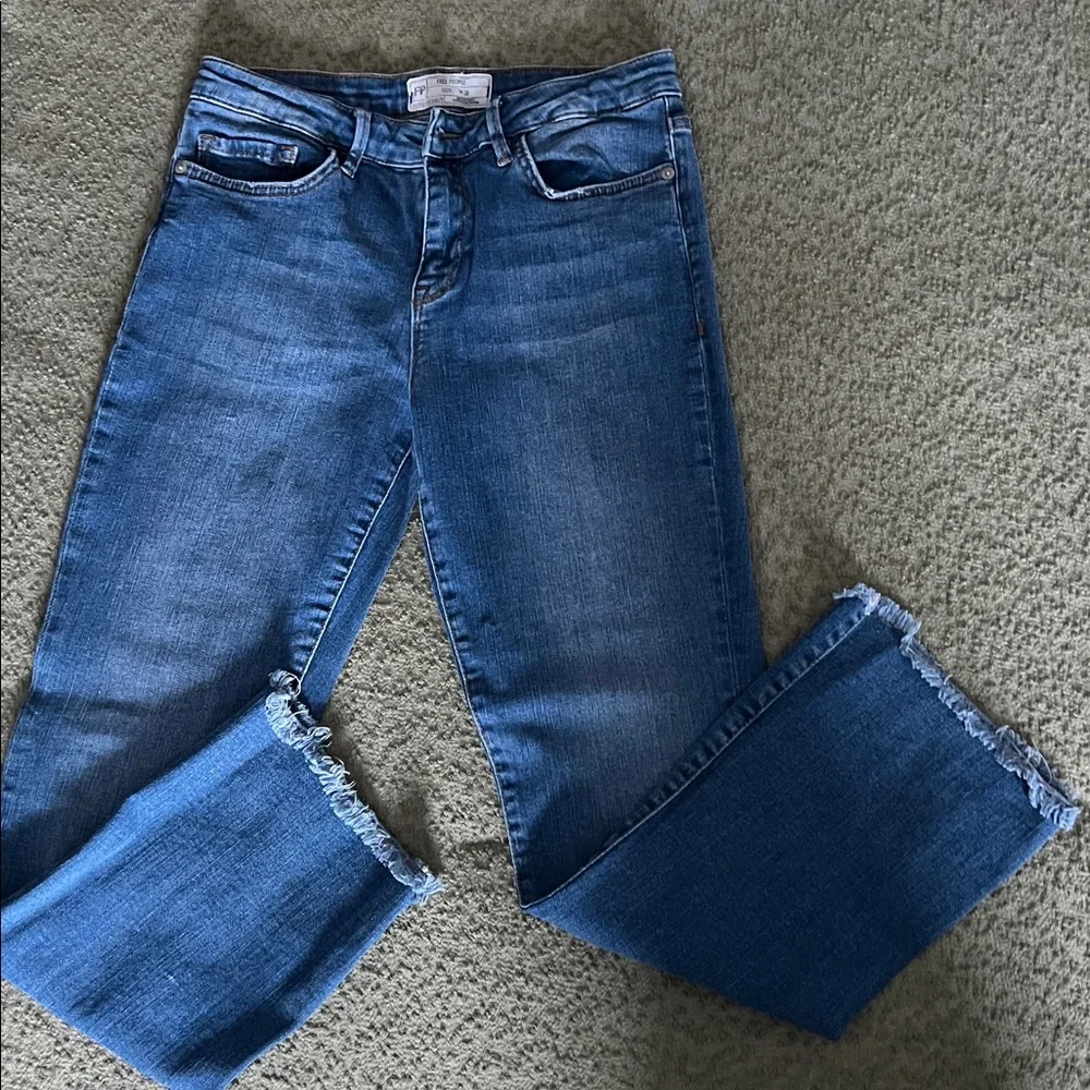 Free People Cropped Raw Hem Boot Cut Jeans - Picture 1 of 3